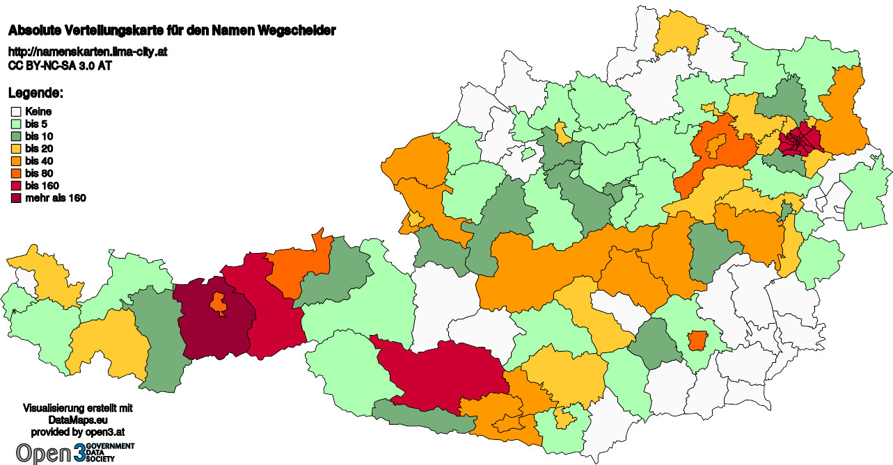 Absolute Verteilungskarten Nachnamen Wegscheider