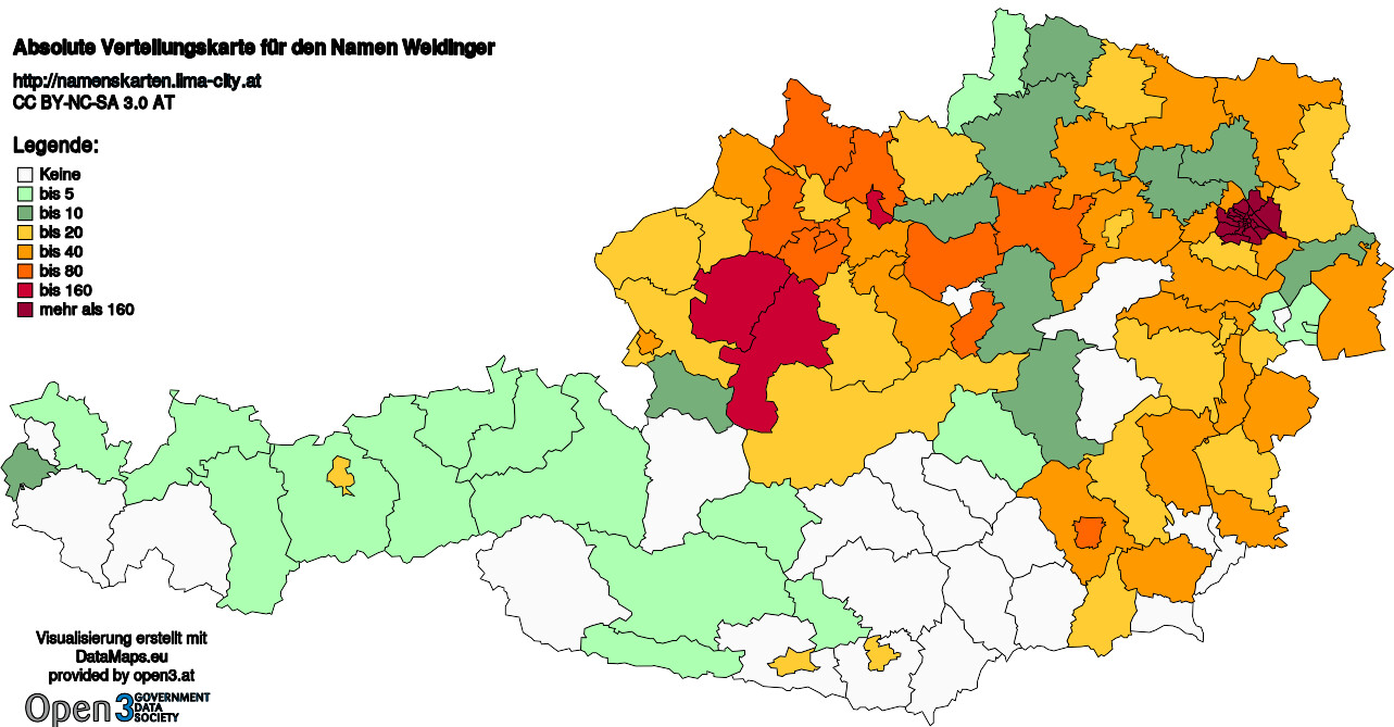 Absolute Verteilungskarten Nachnamen Weidinger
