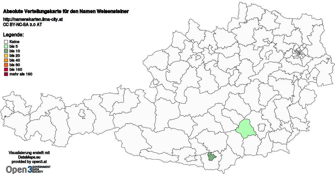 Absolute Verteilungskarten Nachnamen Weisensteiner