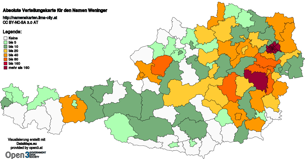 Absolute Verteilungskarten Nachnamen Weninger