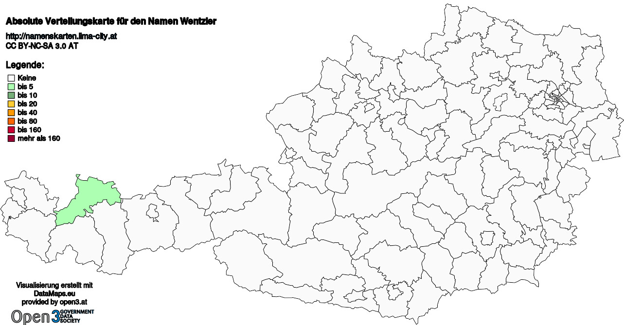 Absolute Verteilungskarten Nachnamen Wentzler