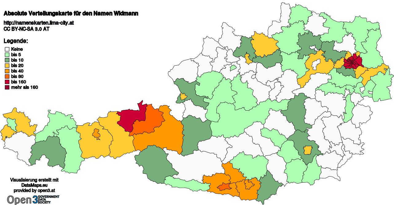 Absolute Verteilungskarten Nachnamen Widmann