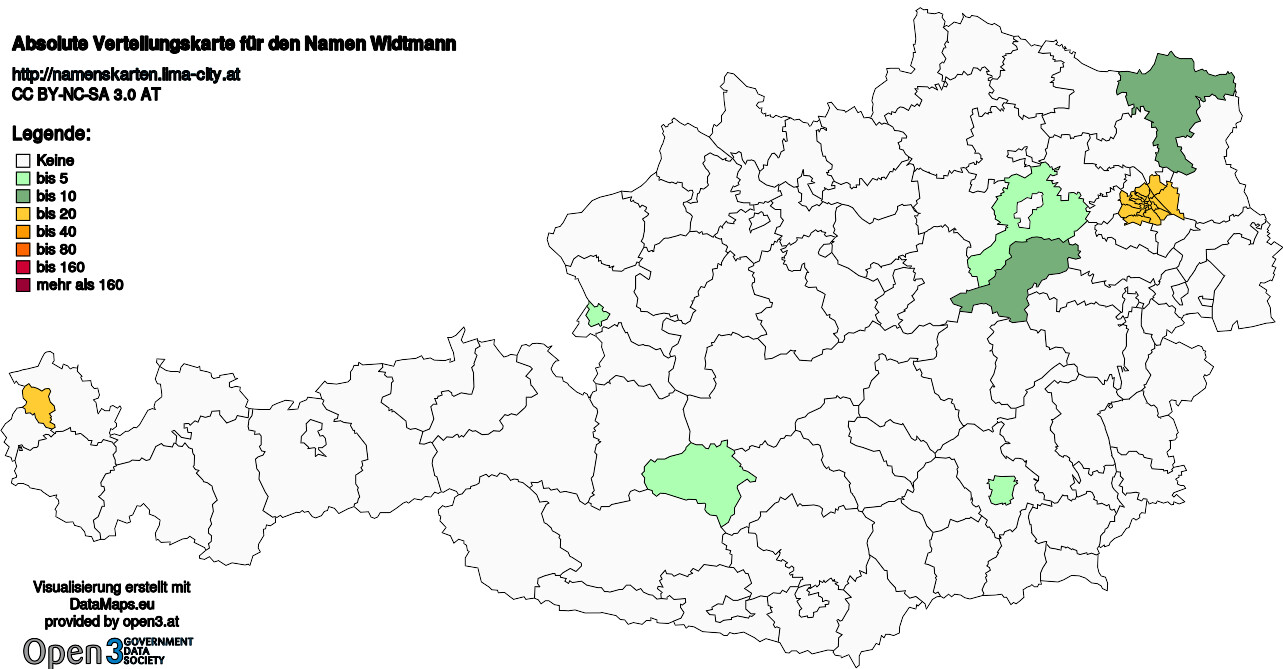 Absolute Verteilungskarten Nachnamen Widtmann