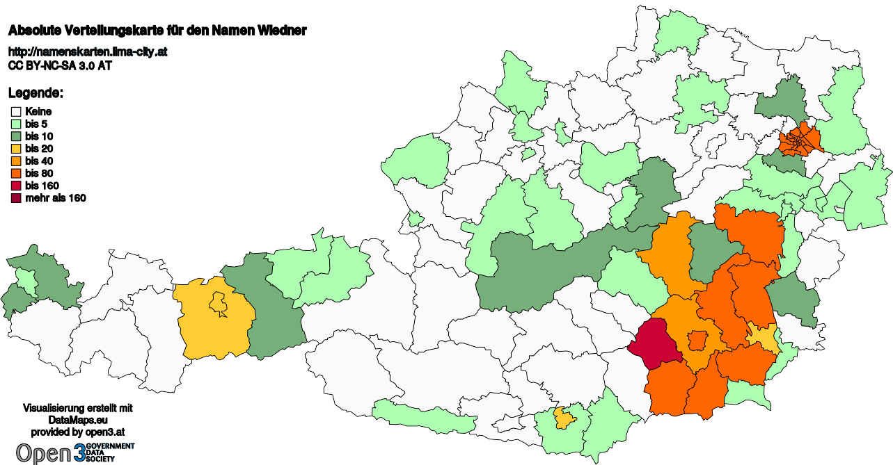 Absolute Verteilungskarten Nachnamen Wiedner