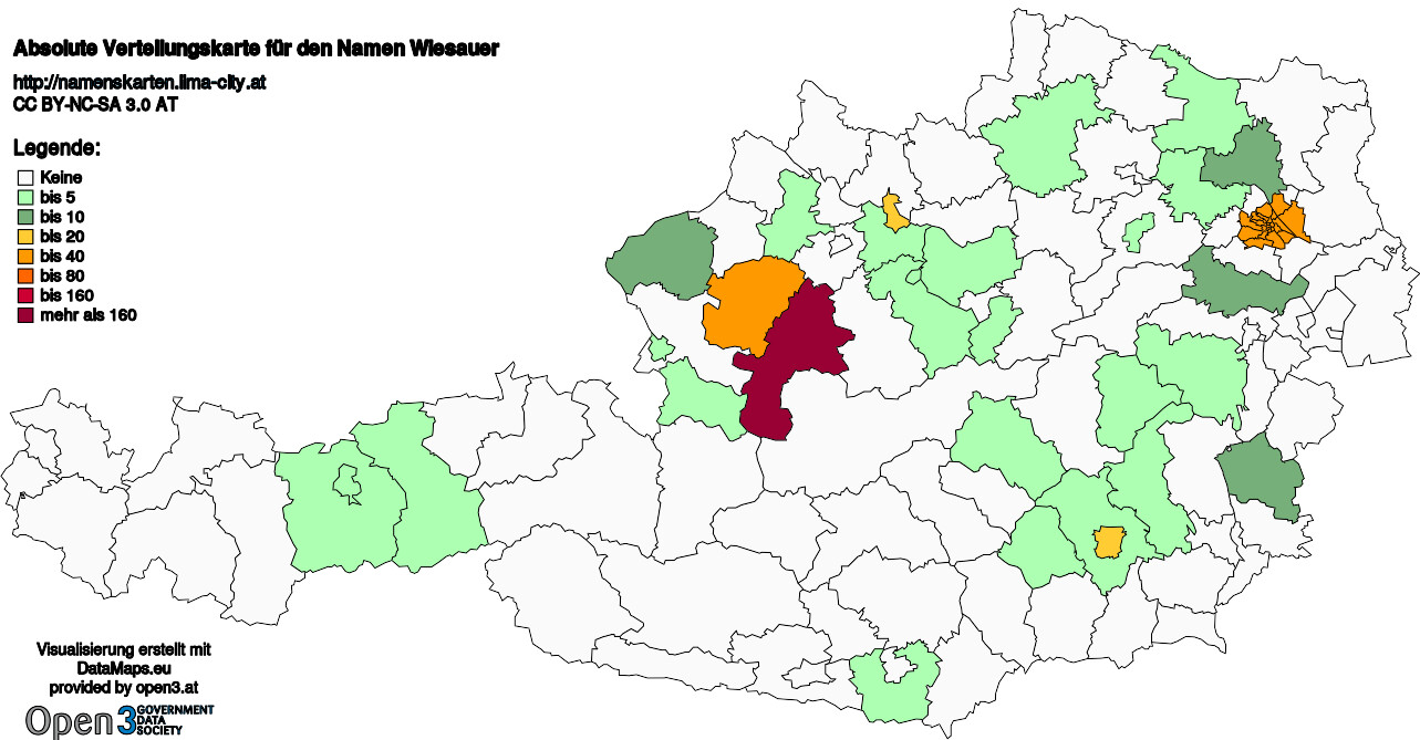 Absolute Verteilungskarten Nachnamen Wiesauer