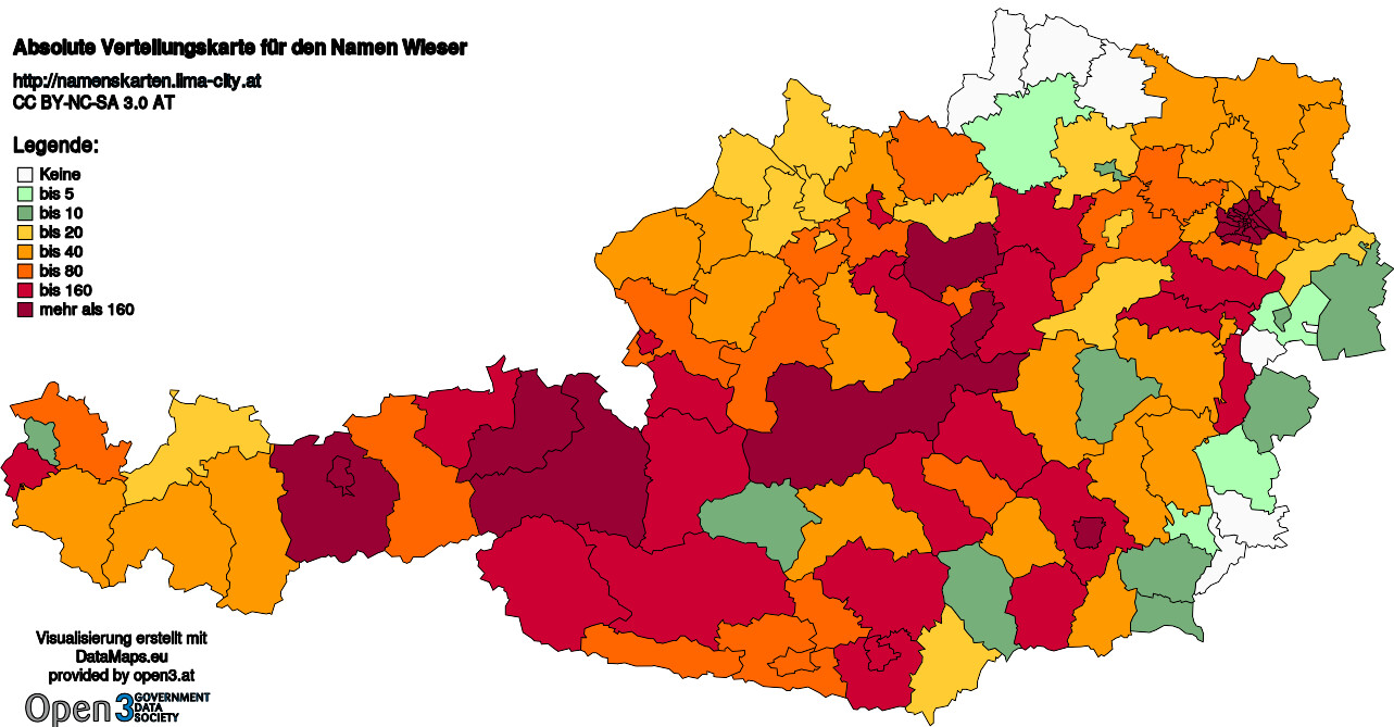 Absolute Verteilungskarten Nachnamen Wieser