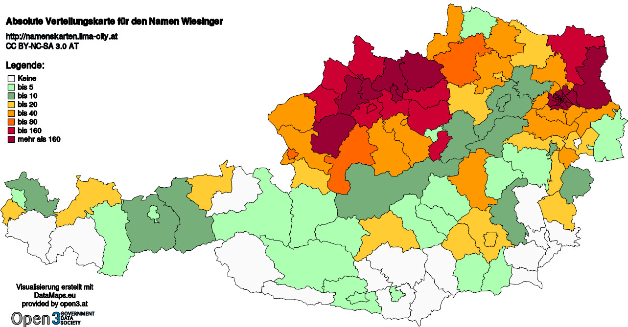 Absolute Verteilungskarten Nachnamen Wiesinger