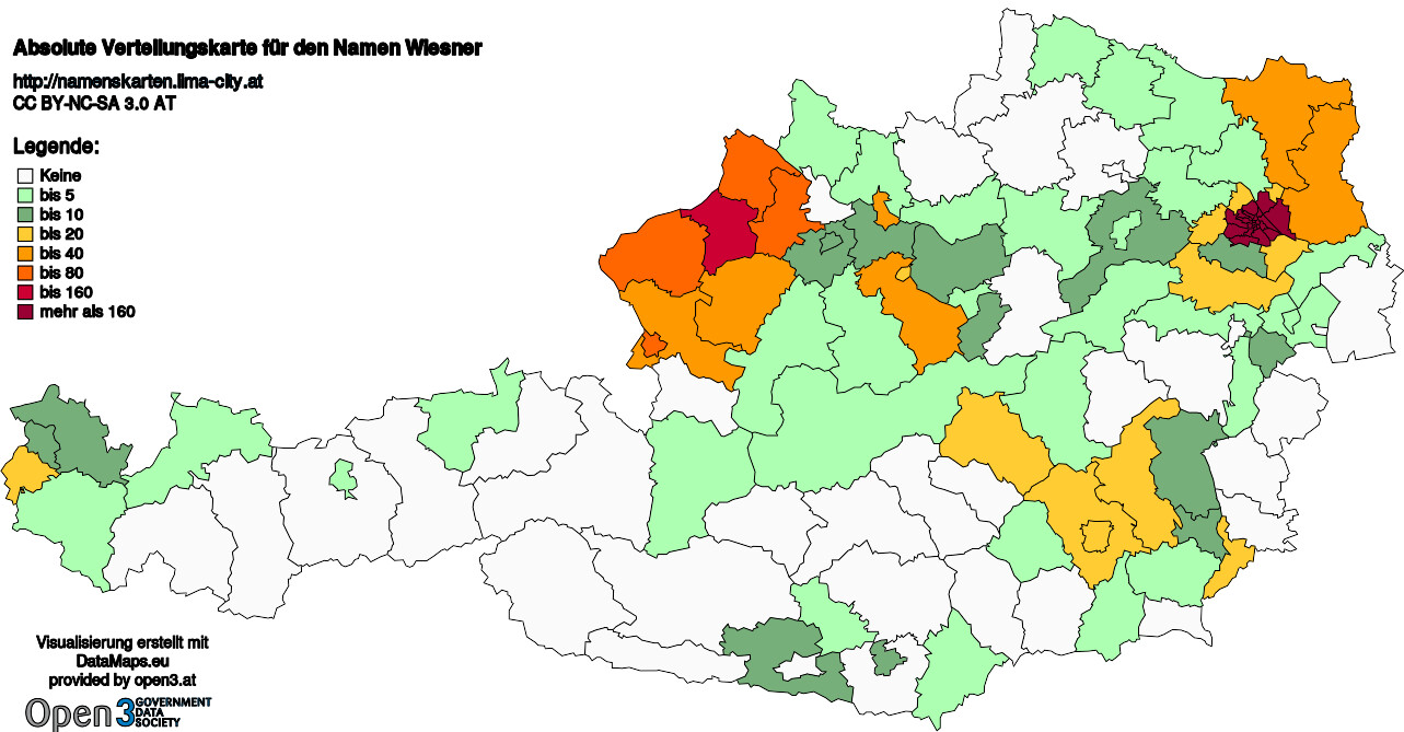 Absolute Verteilungskarten Nachnamen Wiesner