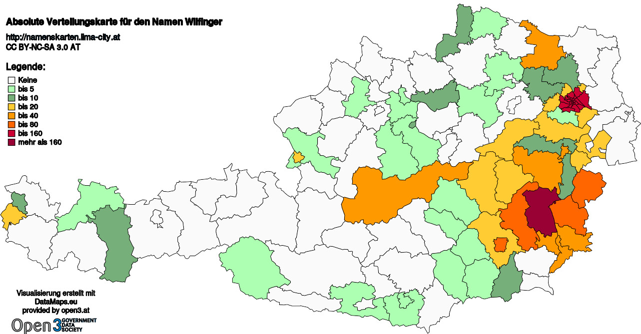 Absolute Verteilungskarten Nachnamen Wilfinger