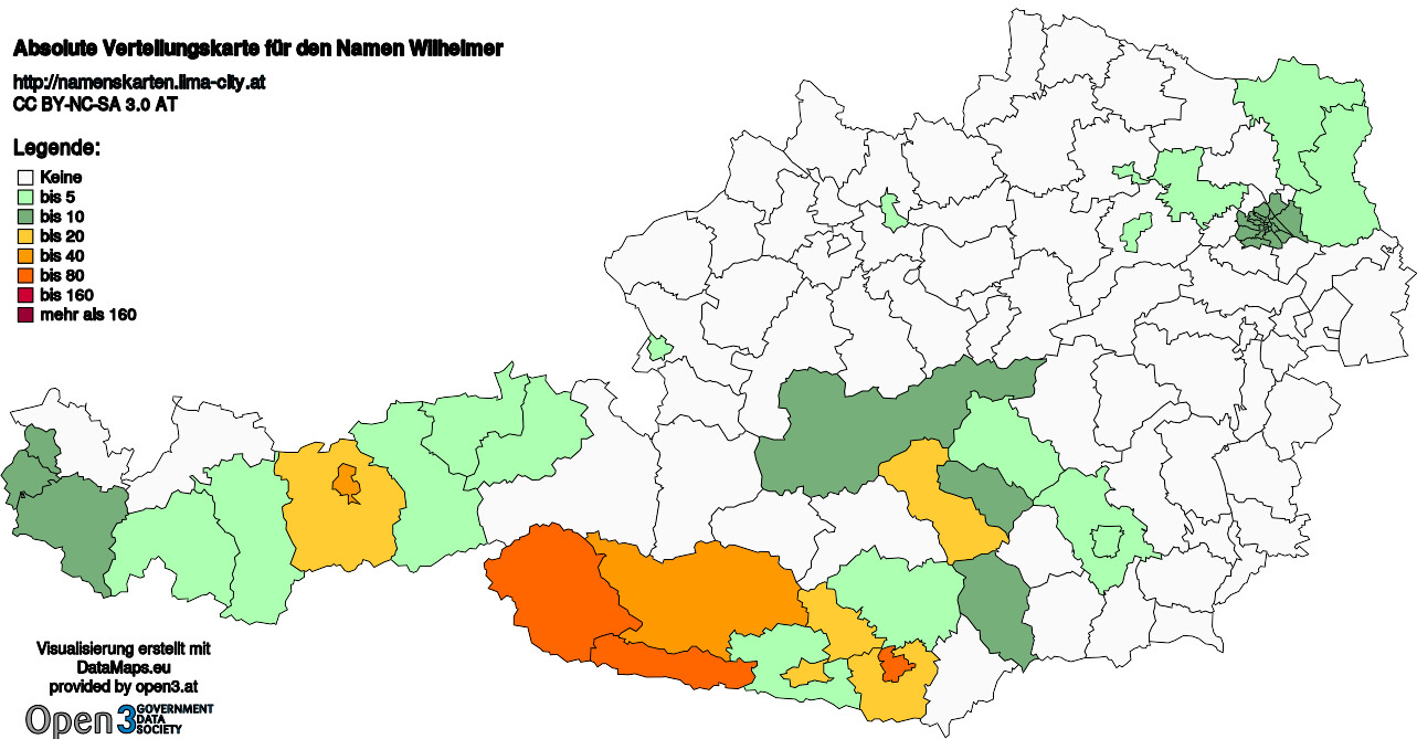 Absolute Verteilungskarten Nachnamen Wilhelmer