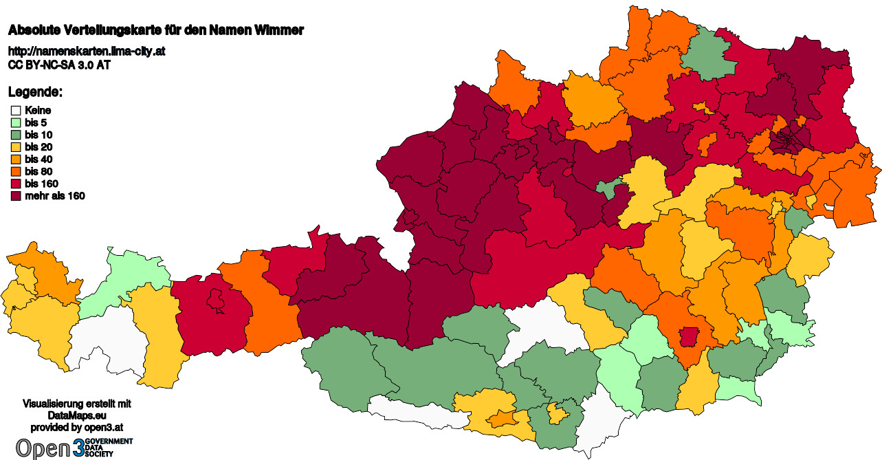 Absolute Verteilungskarten Nachnamen Wimmer