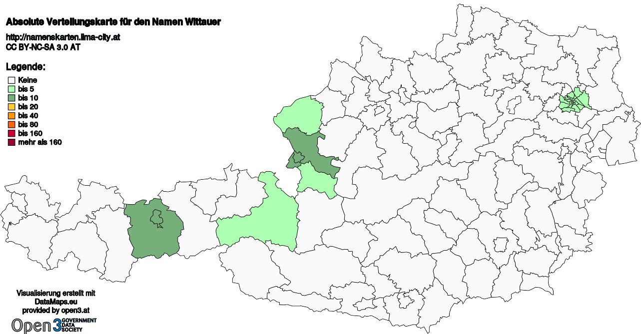 Absolute Verteilungskarten Nachnamen Wittauer