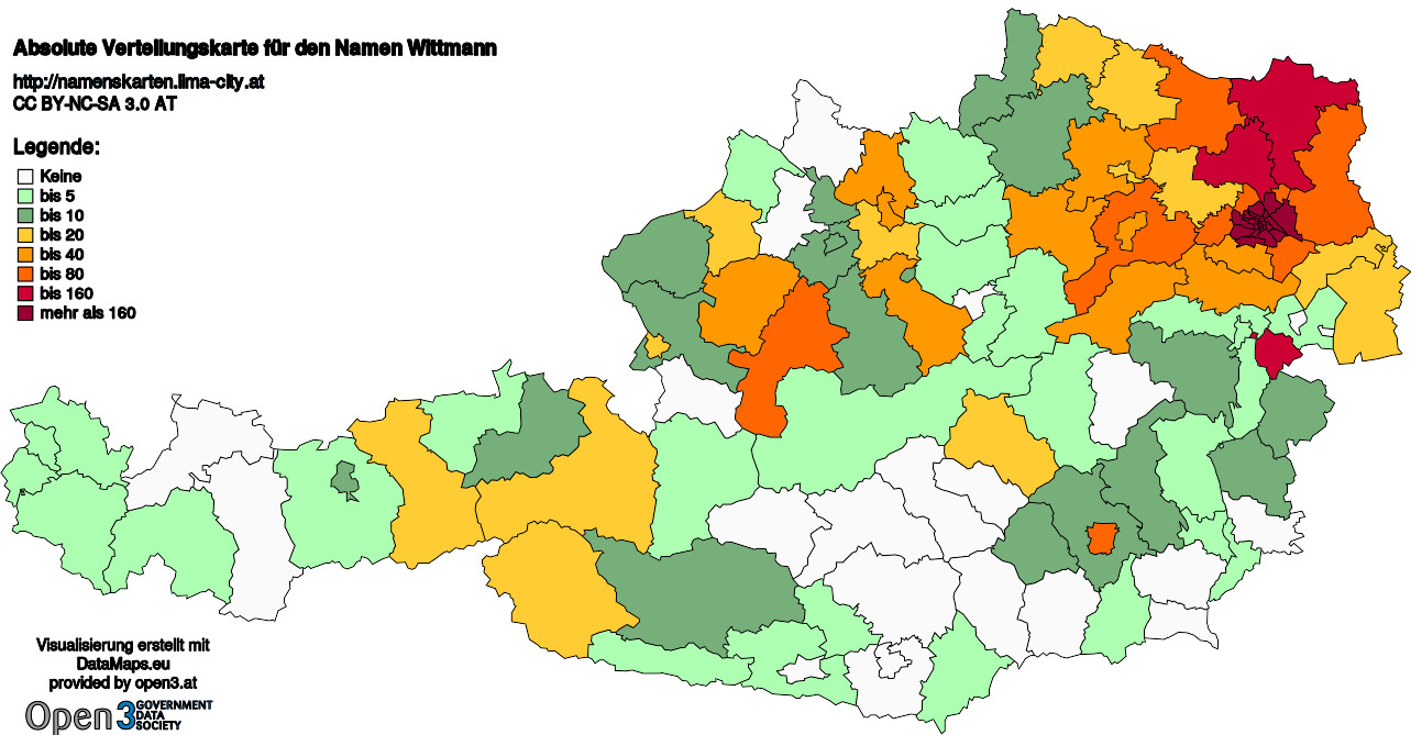 Absolute Verteilungskarten Nachnamen Wittmann