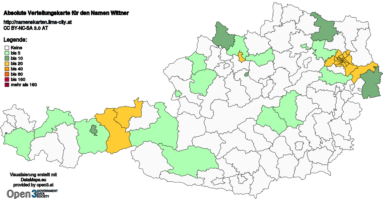 Absolute Verteilungskarten Nachnamen Wittner