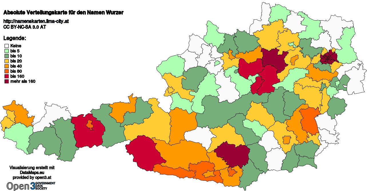 Absolute Verteilungskarten Nachnamen Wurzer
