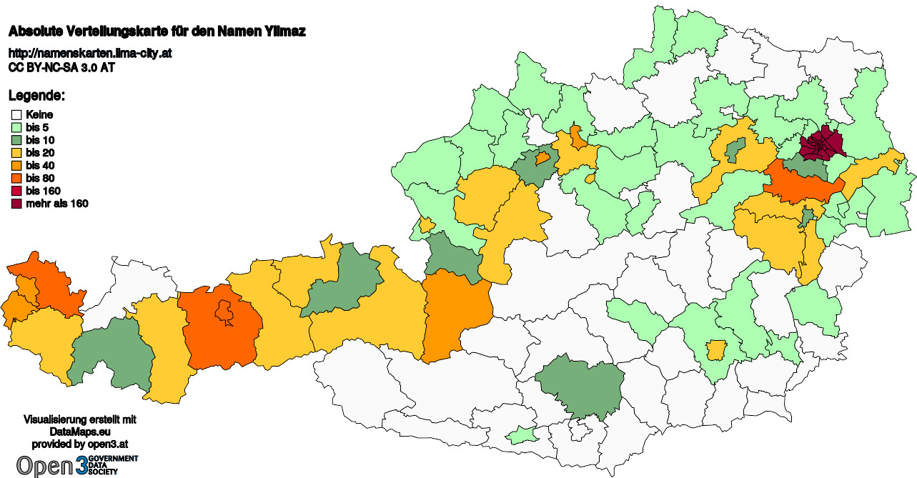 Absolute Verteilungskarten Nachnamen Yilmaz