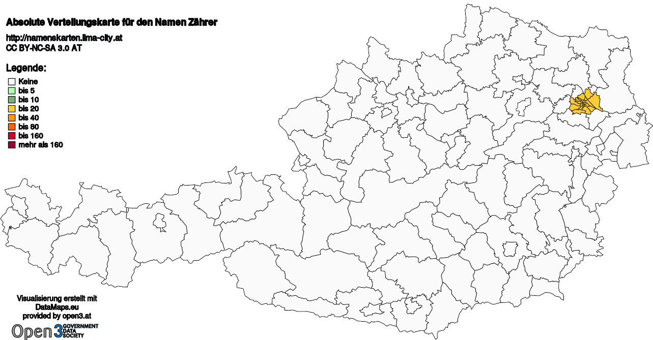 Absolute Verteilungskarten Nachnamen Zährer