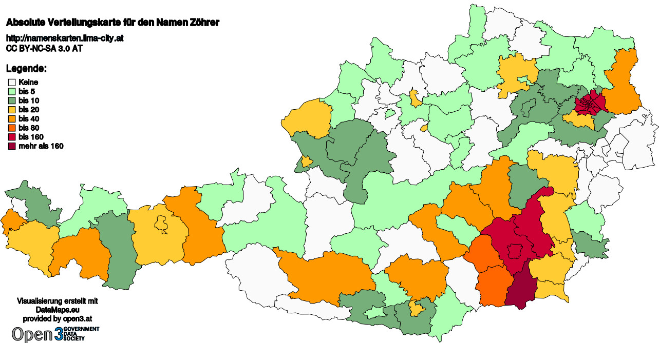 Absolute Verteilungskarten Nachnamen Zöhrer
