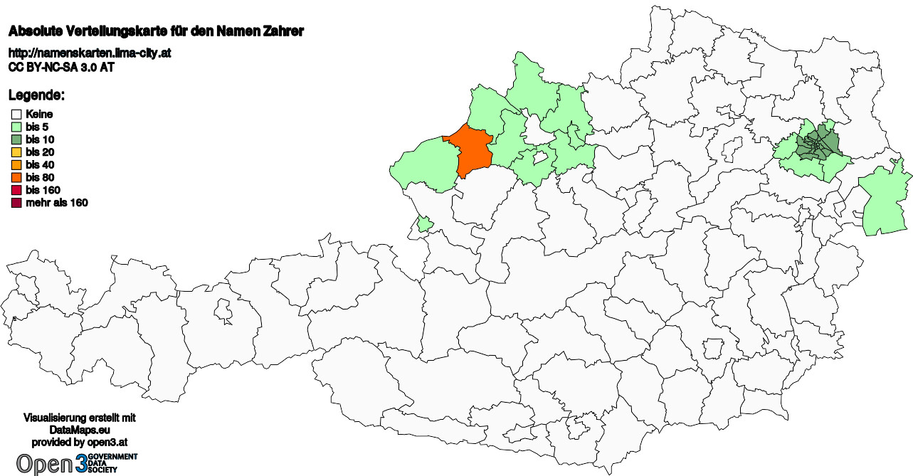 Absolute Verteilungskarten Nachnamen Zahrer