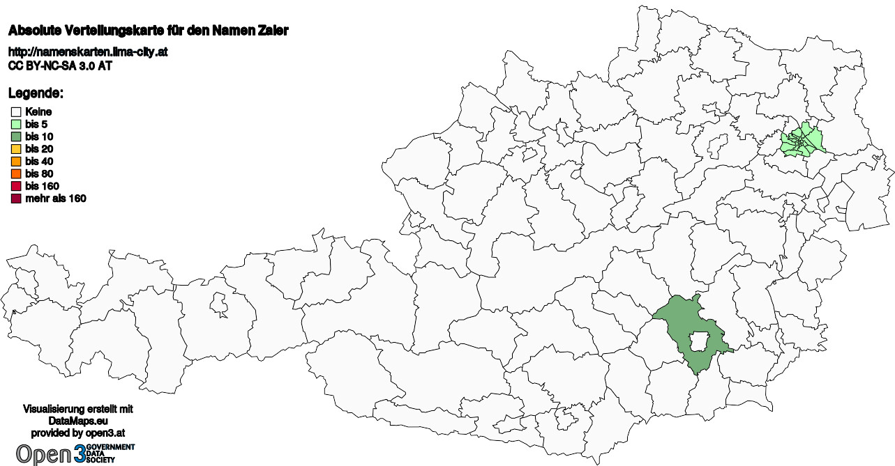 Absolute Verteilungskarten Nachnamen Zaler