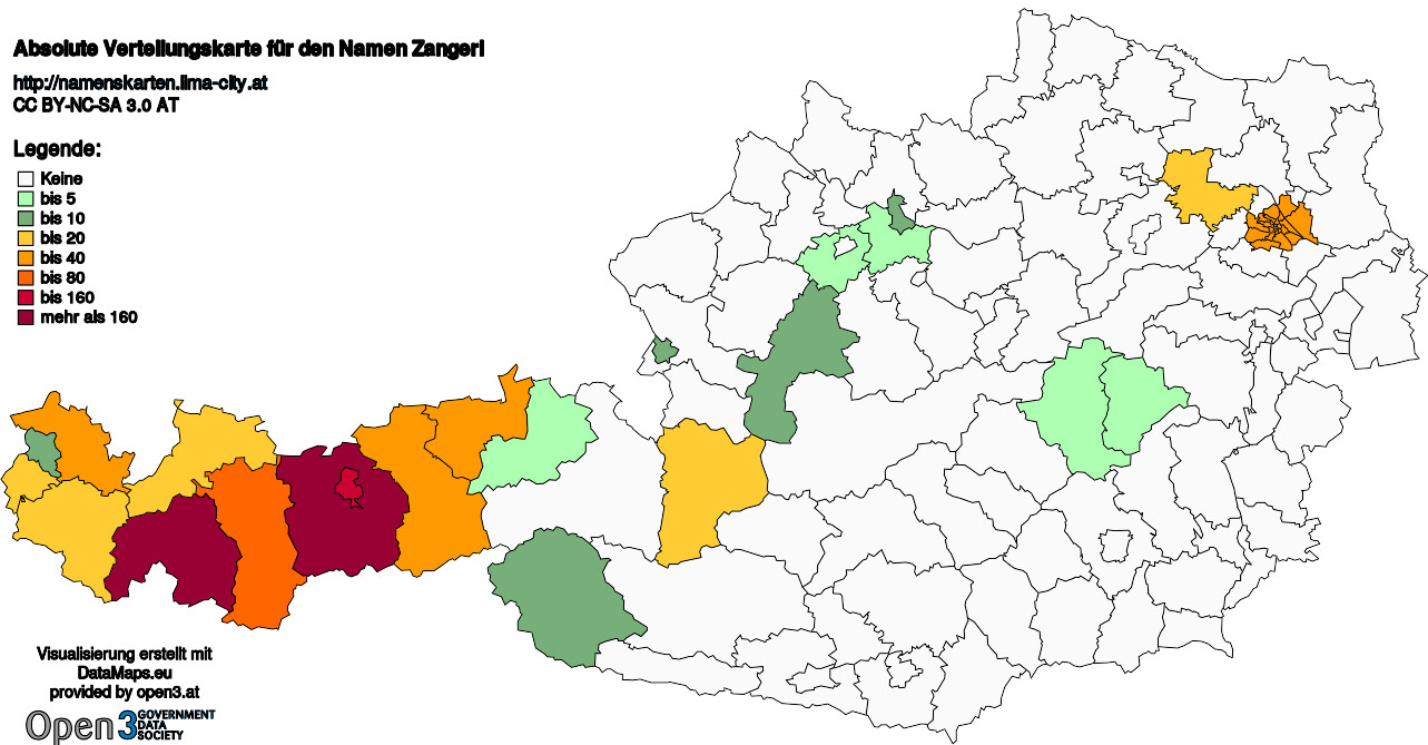 Absolute Verteilungskarten Nachnamen Zangerl