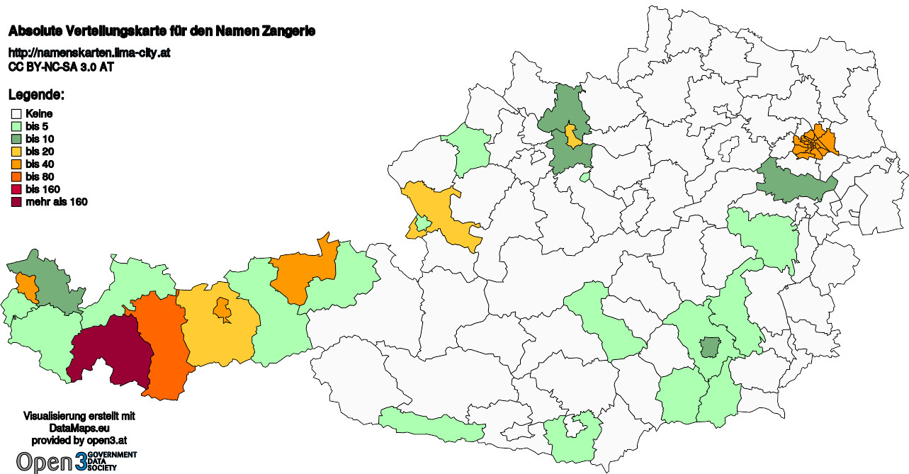Absolute Verteilungskarten Nachnamen Zangerle