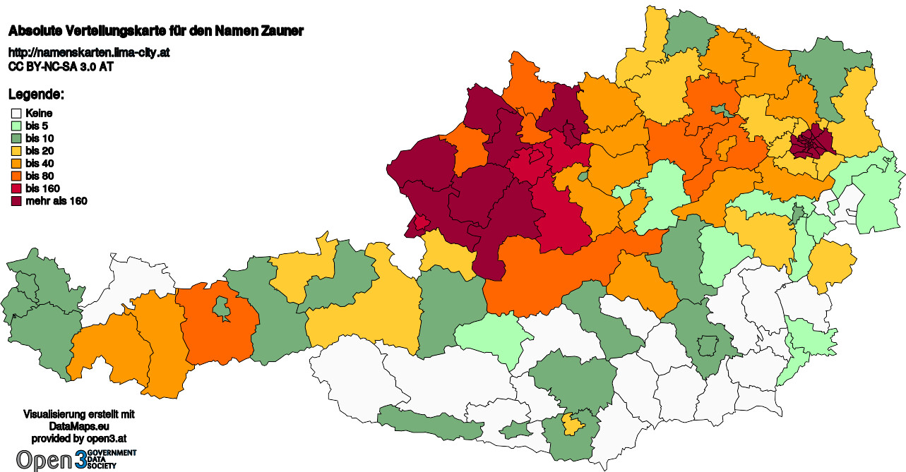 Absolute Verteilungskarten Nachnamen Zauner