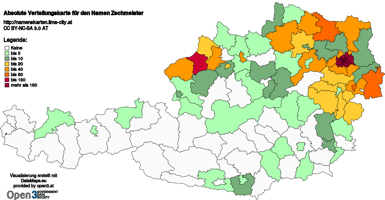 Absolute Verteilungskarten Nachnamen Zechmeister