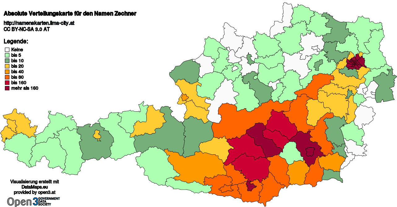 Absolute Verteilungskarten Nachnamen Zechner