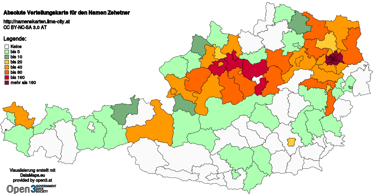 Absolute Verteilungskarten Nachnamen Zehetner