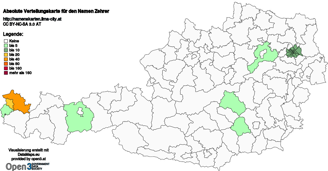 Absolute Verteilungskarten Nachnamen Zehrer