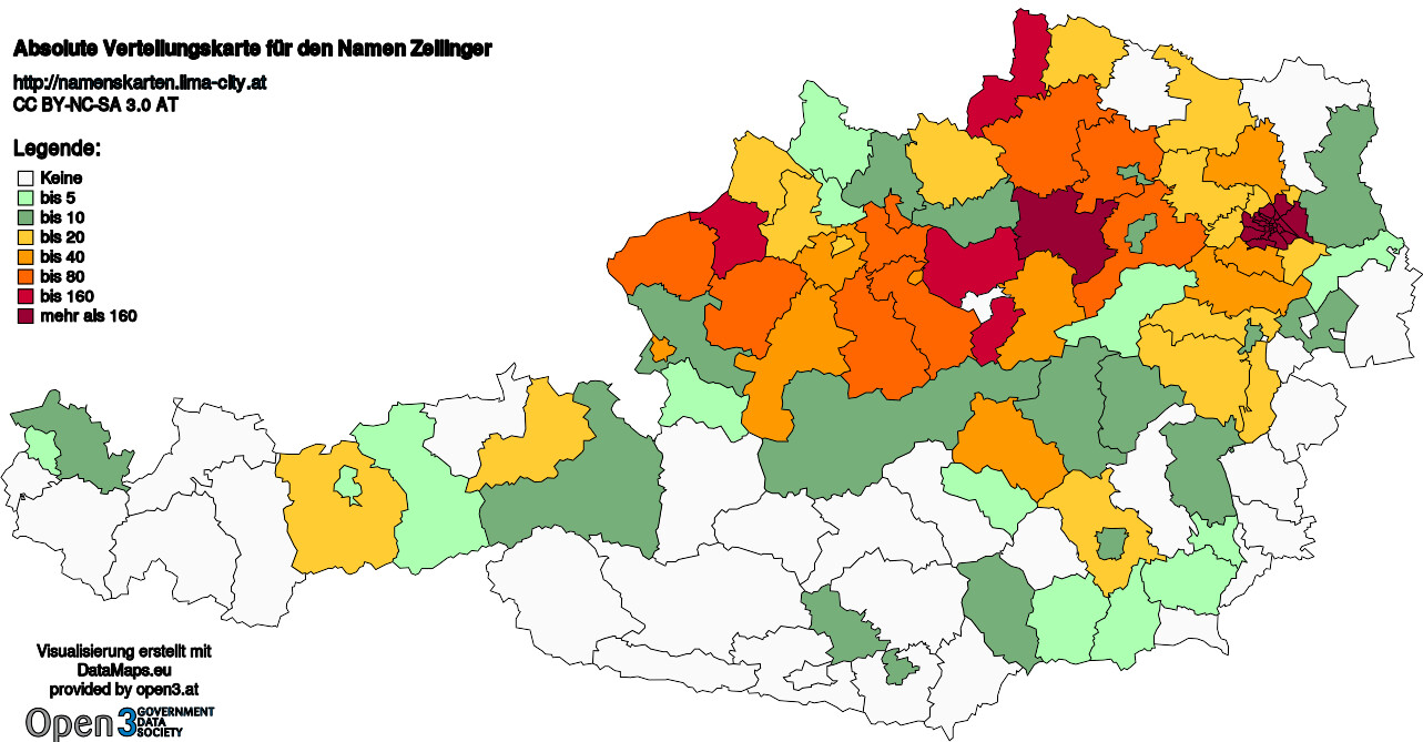 Absolute Verteilungskarten Nachnamen Zeilinger