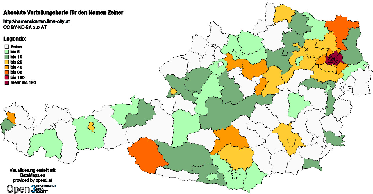 Absolute Verteilungskarten Nachnamen Zeiner
