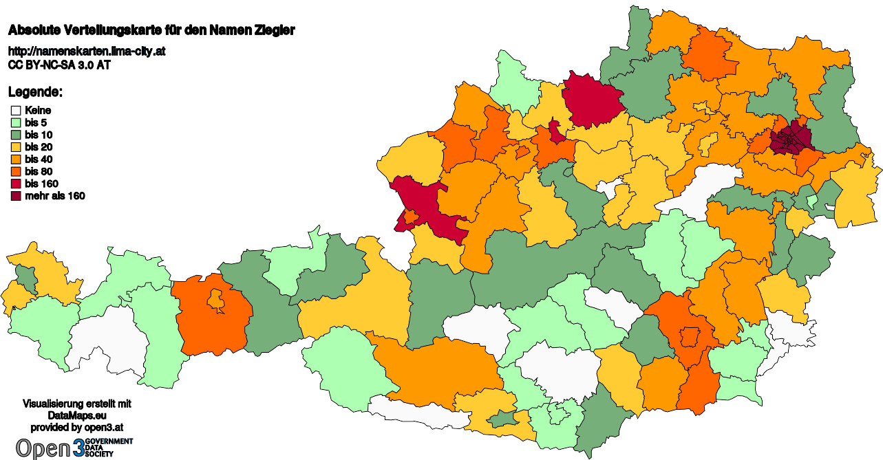Absolute Verteilungskarten Nachnamen Ziegler