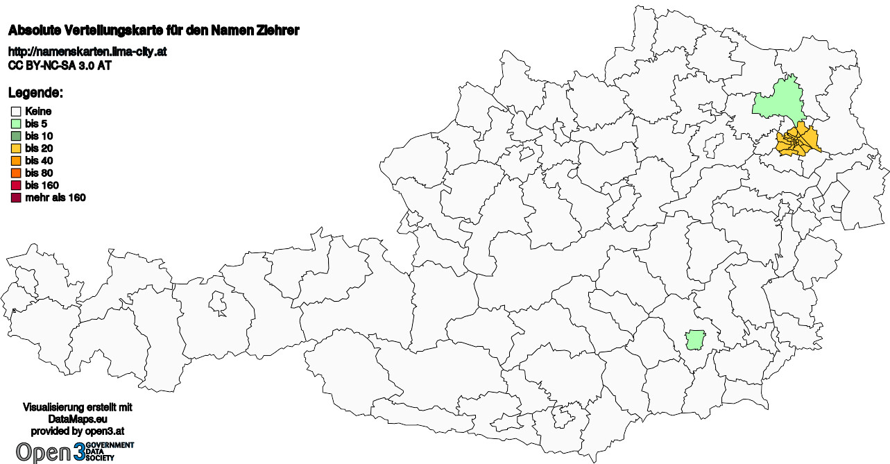 Absolute Verteilungskarten Nachnamen Ziehrer