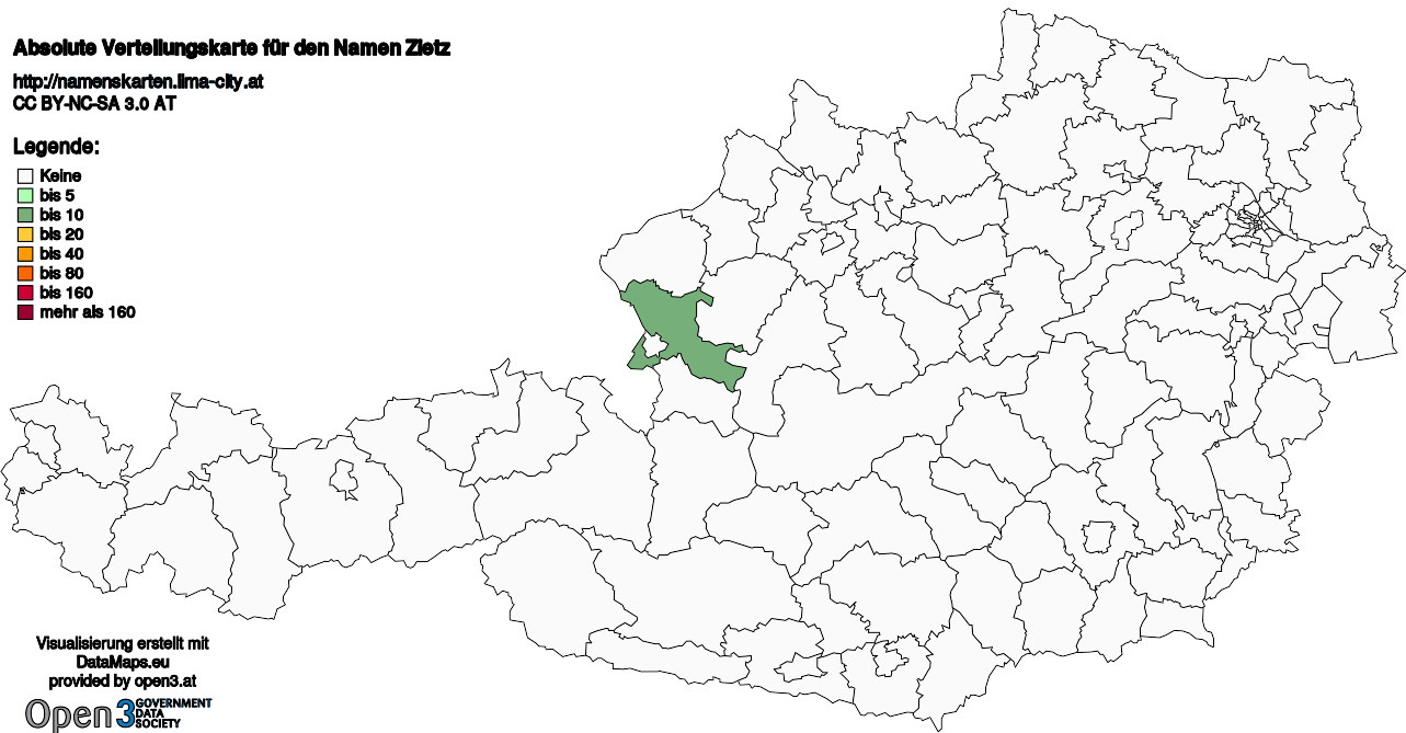 Absolute Verteilungskarten Nachnamen Zietz