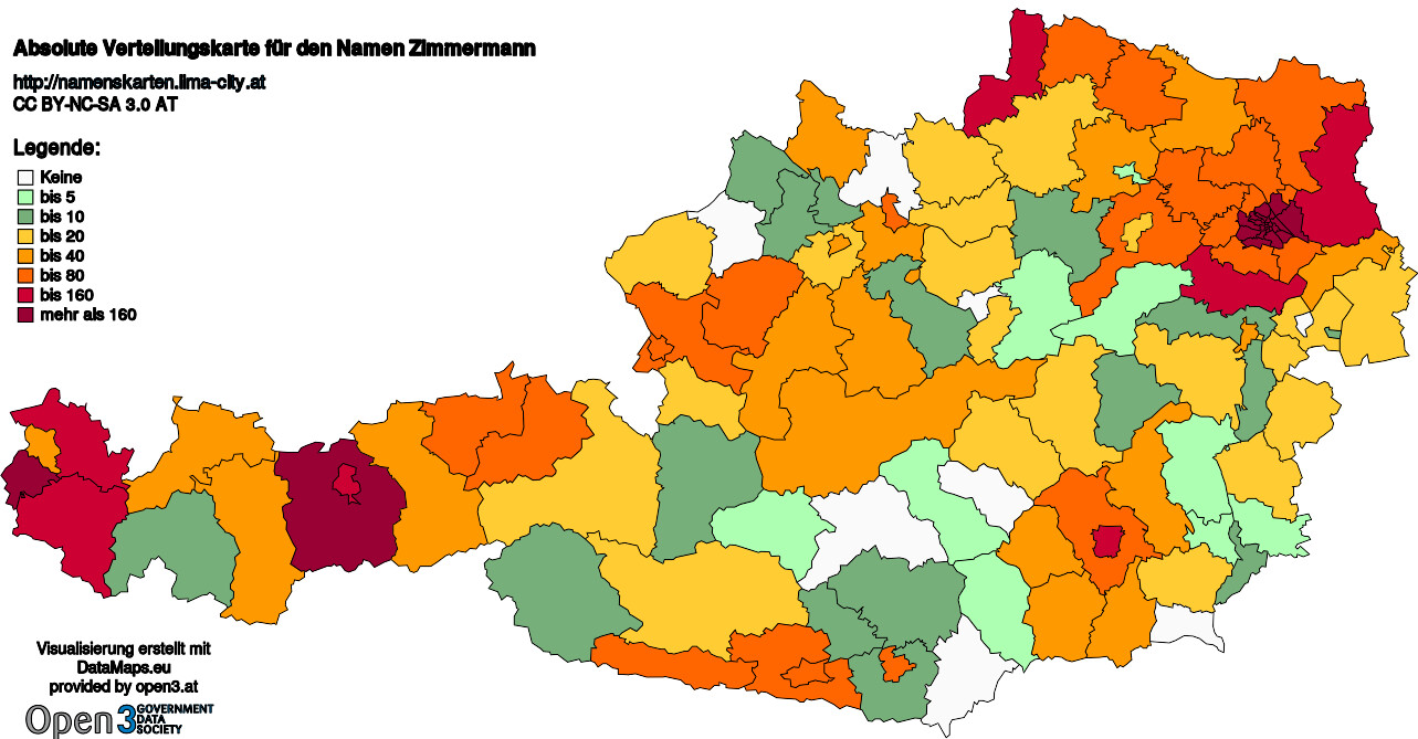 Absolute Verteilungskarten Nachnamen Zimmermann